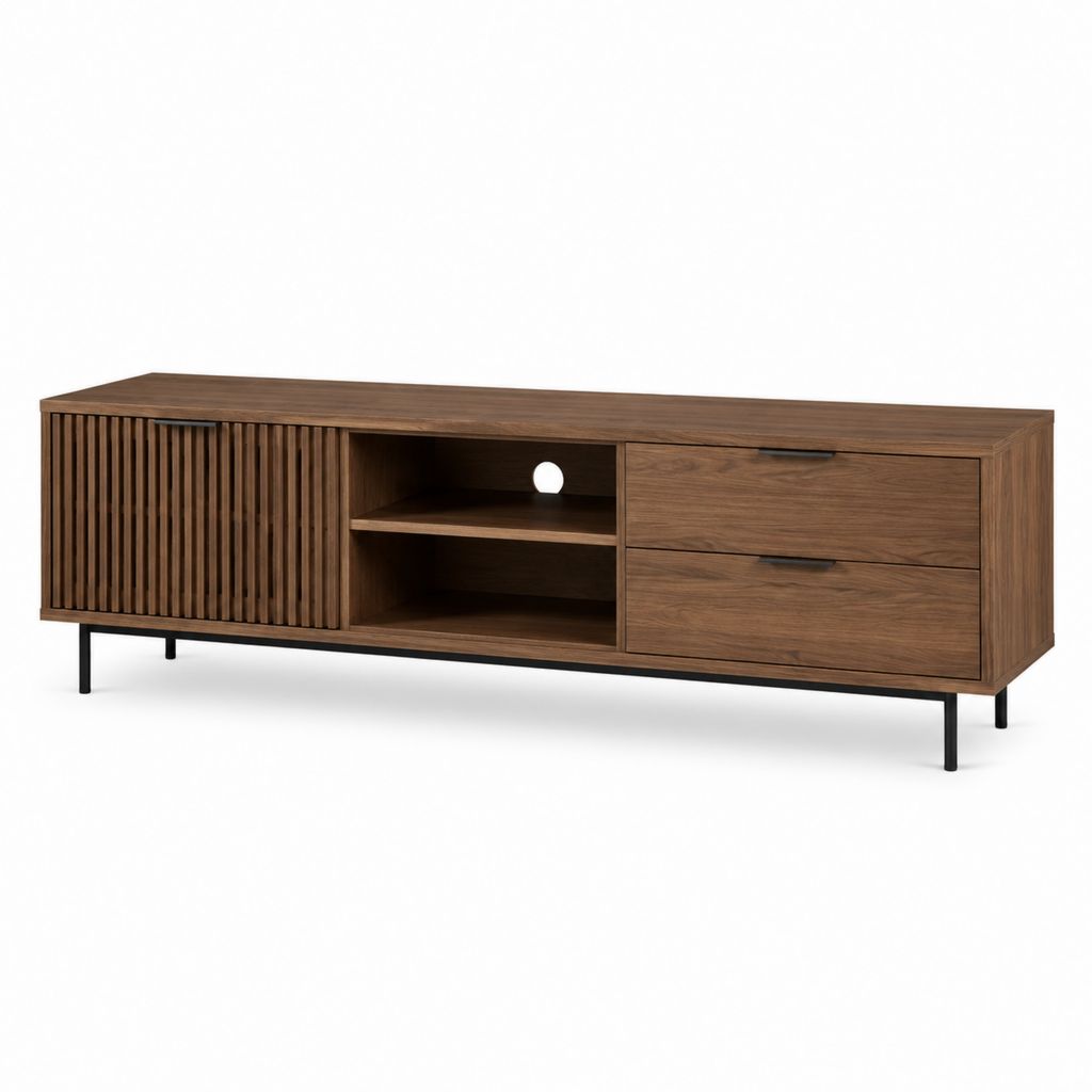 Mobile TV con cassetti e anta scorrevole noce in MDF 180 x 40 x 60 cm