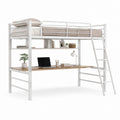 Letto a soppalco con scrivania e scala in acciaio bianco 204 x 96 x 180 cm per materasso 90 x 200 cm