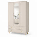 Armadio guardaroba 3 ante con specchio beige in MDF 120 x 52 x 200 cm