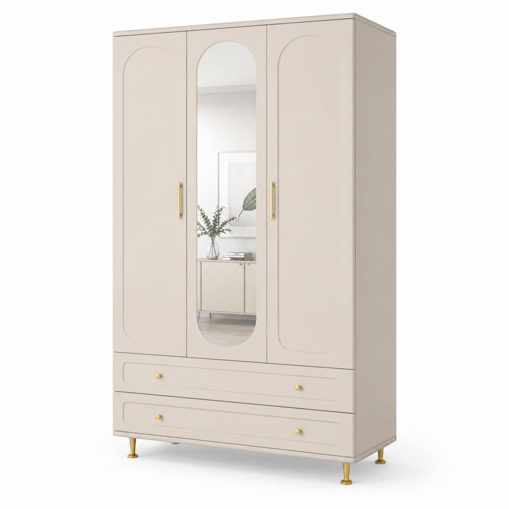 Armadio guardaroba 3 ante con specchio beige in MDF 120 x 52 x 200 cm