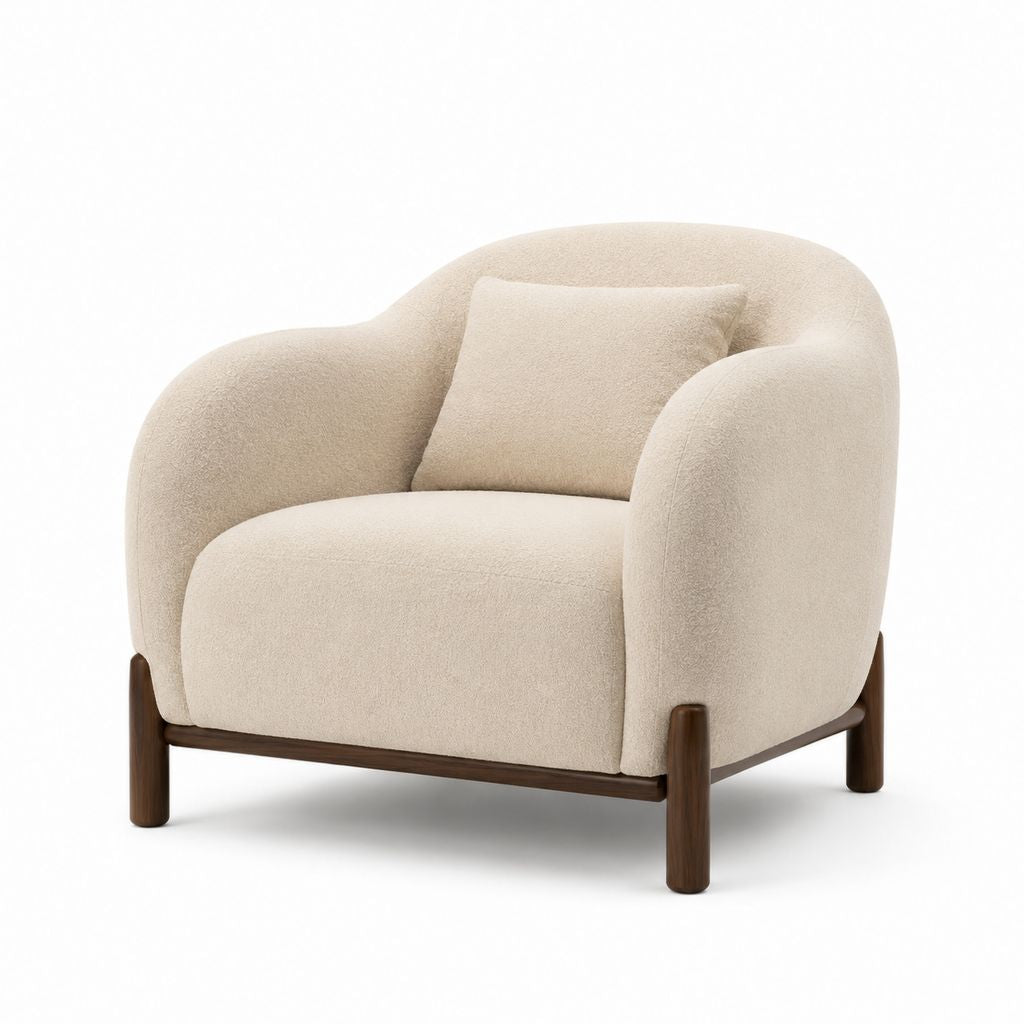 Poltrona da soggiorno beige in poliestere bouclé con struttura in legno massello 82 x 78 x 84 cm
