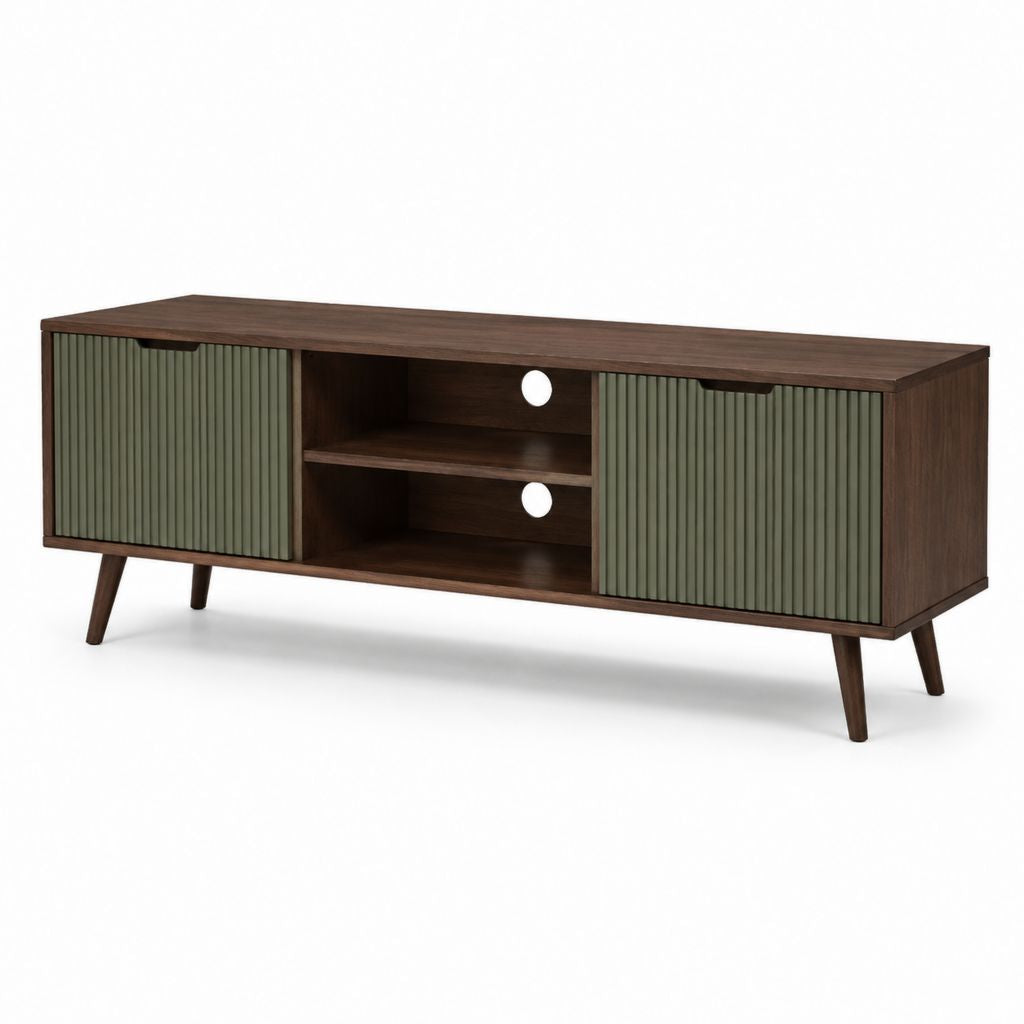 Mobile TV con ante scorrevoli verde oliva e noce in MDF rettangolare 180 x 40 x 60 cm