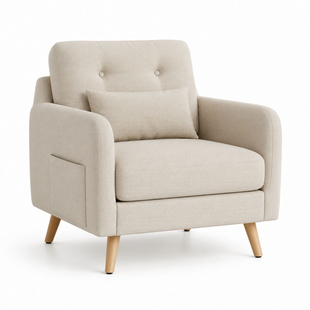 Poltrona da soggiorno beige in poliestere con cuscino 80 x 85 x 90 cm