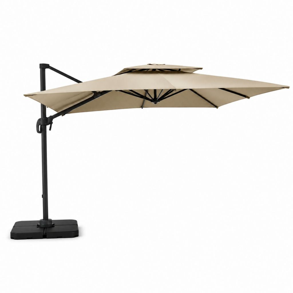 Ombrellone da giardino a braccio laterale beige in poliestere e acciaio quadrato 300 x 300 x 250 cm