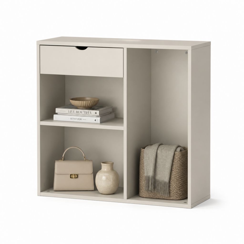 Mobile contenitore da camera beige in pannello truciolare 80 x 40 x 100 cm con cassetto e ripiani