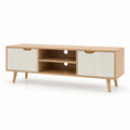 Mobile TV in rovere naturale e bianco in MDF 160 x 40 x 55 cm con 2 ante e ripiani