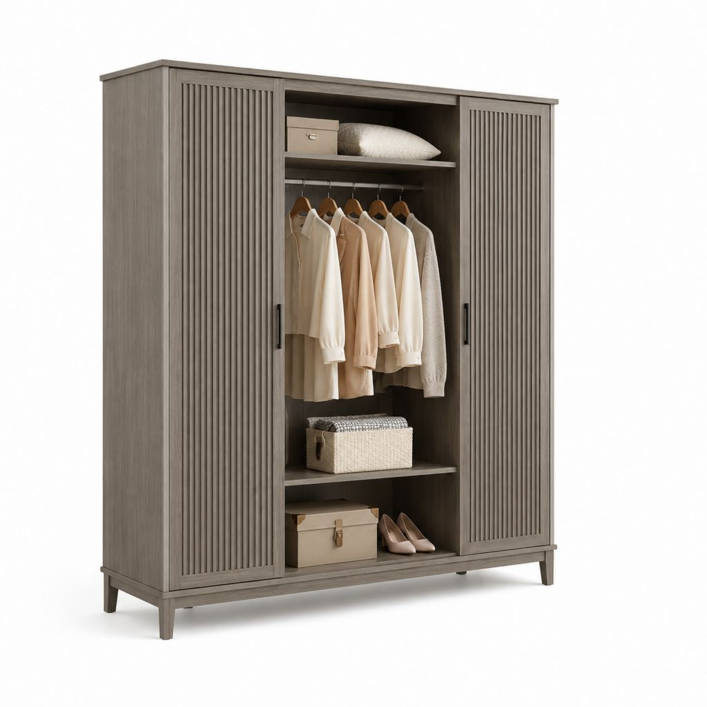 Armadio guardaroba 2 ante scorrevoli grigio rovere in pannello di particelle 160 x 60 x 200 cm