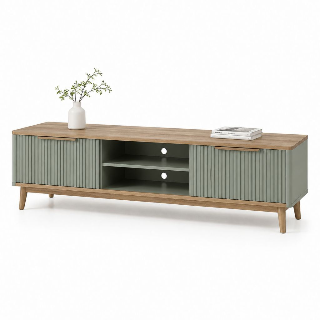 Mobile TV con 2 ante scorrevoli verde salvia e rovere 180 x 40 x 55 cm