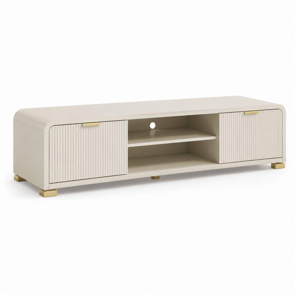Mobile TV basso bianco in MDF con ante scanalate 180 x 40 x 50 cm