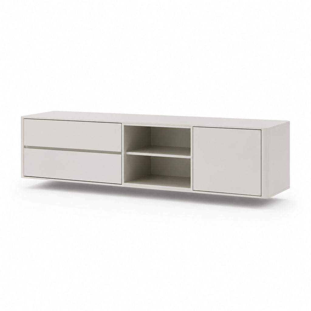Mobile TV bianco in MDF rettangolare con 2 cassetti e vano a giorno 180 x 40 x 45 cm