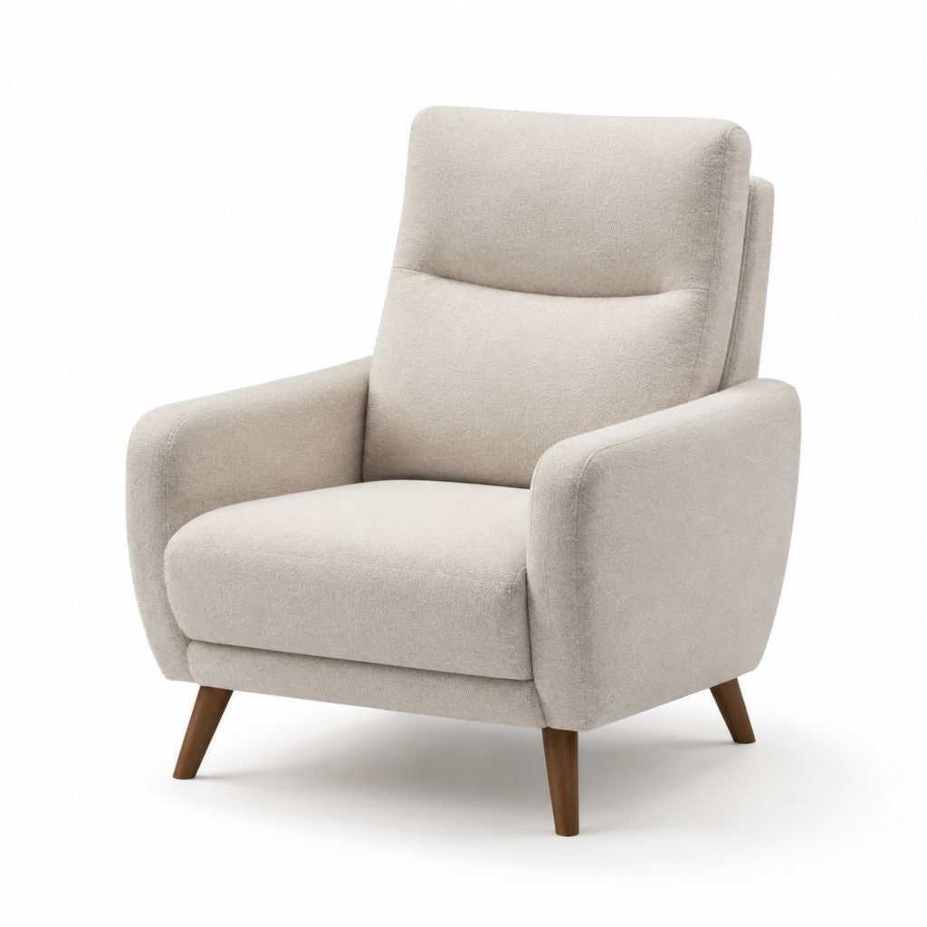 Poltrona da soggiorno imbottita beige in poliestere con gambe in legno massello 82 x 88 x 103 cm
