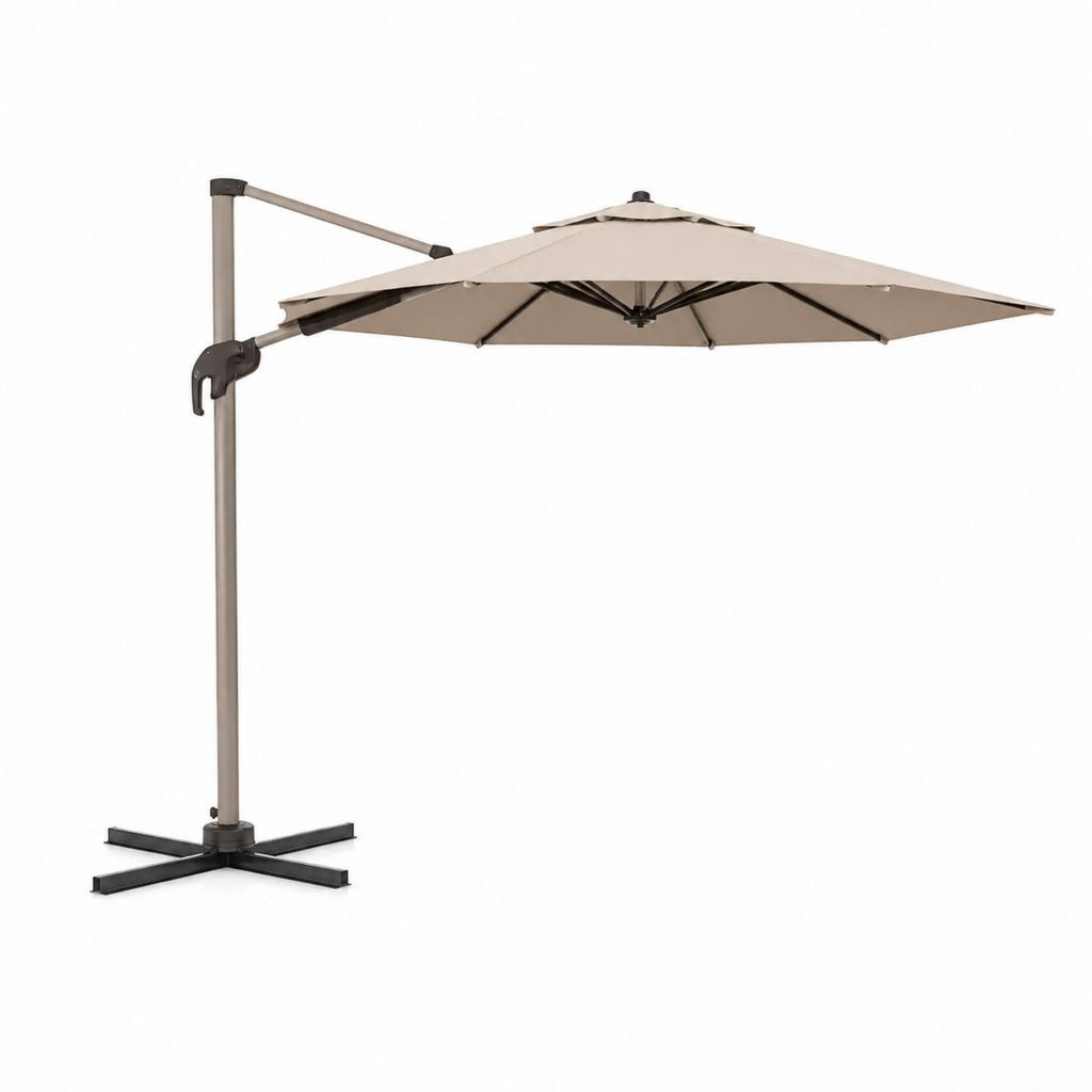 Ombrellone da giardino a braccio laterale beige in poliestere quadrato 300 x 300 x 250 cm