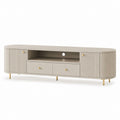 Mobile TV beige in MDF con ante scanalate e gambe in acciaio 180 x 40 x 55 cm