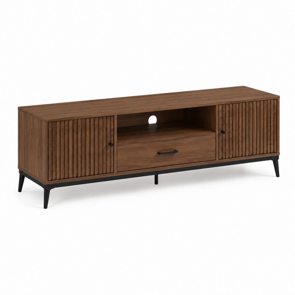 Mobile TV con ante scanalate noce in MDF e acciaio 160 x 40 x 55 cm
