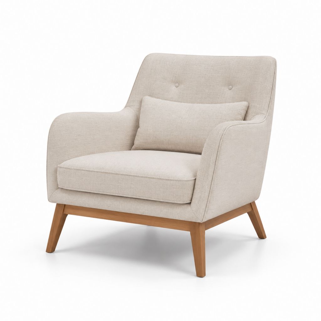 Poltrona da soggiorno beige in poliestere con gambe in legno massello 76 x 82 x 94 cm