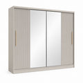 Armadio scorrevole 4 ante beige con specchi e pannelli scanalati in pannello truciolare 240 x 60 x 220 cm