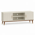 Mobile TV con 2 ante beige in MDF e gambe in legno massello 160 x 40 x 65 cm