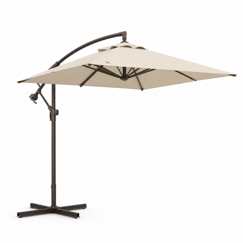 Ombrellone da giardino a braccio laterale beige in poliestere con struttura in acciaio 300 x 300 cm