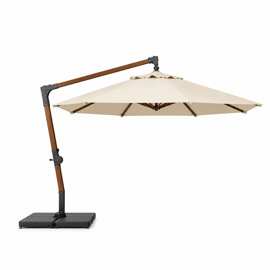 Ombrellone da giardino a braccio laterale beige in poliestere e legno quadrato 300 x 300 cm