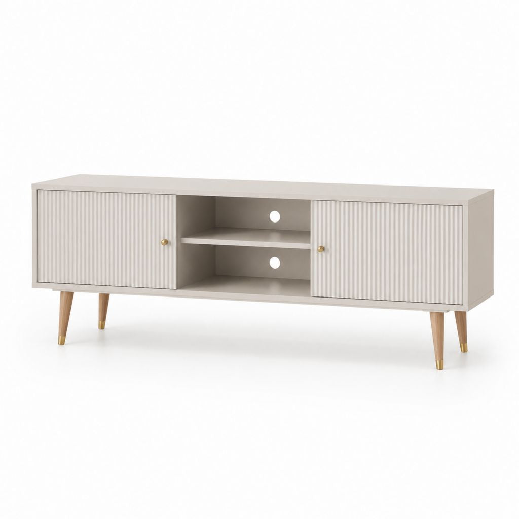 Mobile porta TV bianco in MDF con ante scanalate 160 x 40 x 60 cm