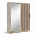 Armadio guardaroba rettangolare 2 ante scorrevoli beige in MDF con specchio 180 x 60 x 200 cm