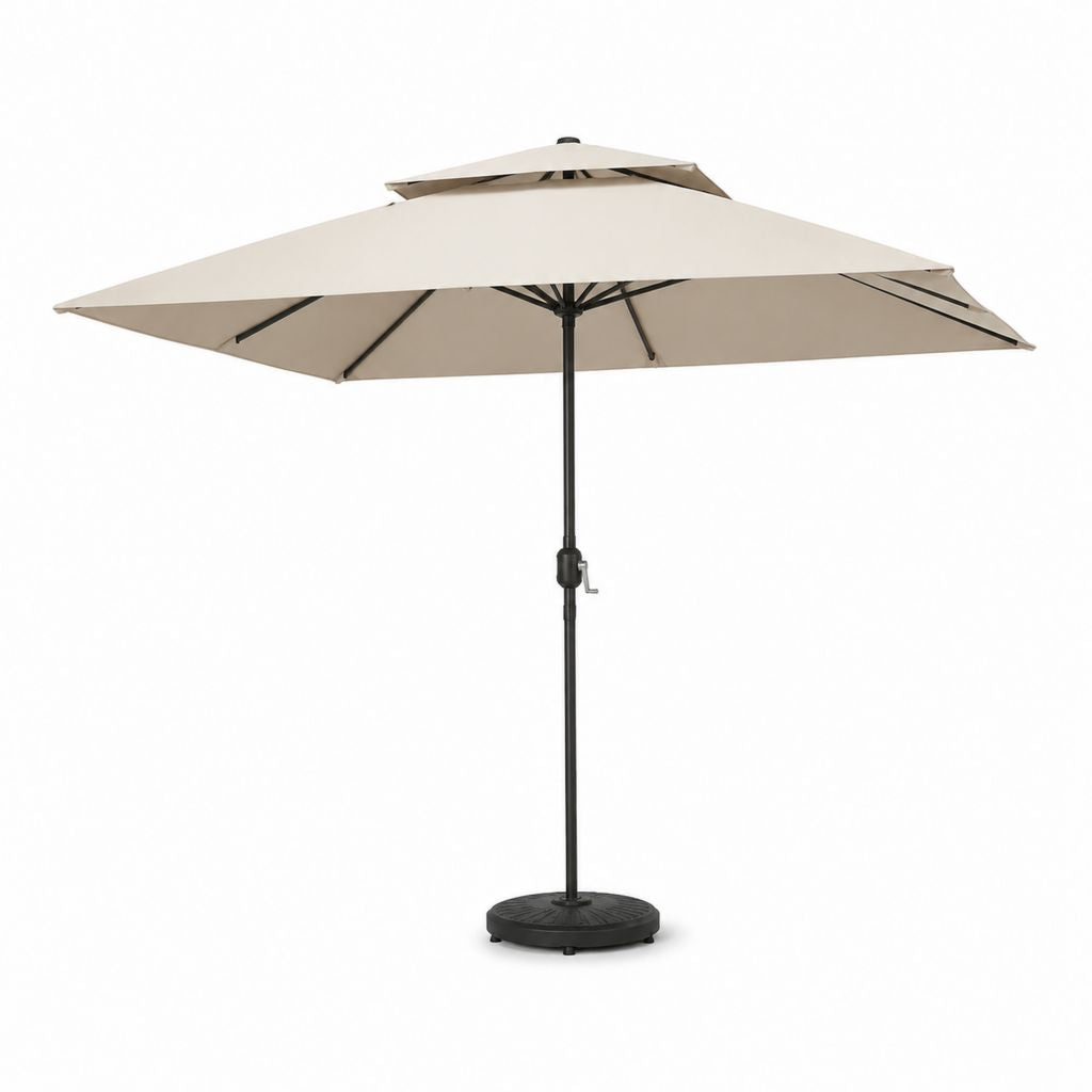 Ombrellone da giardino quadrato beige in poliestere con palo in acciaio 300 x 300 x 260 cm
