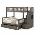 Letto a castello con scala e cassetti grigio scuro in pino massello 203 x 145 x 170 cm